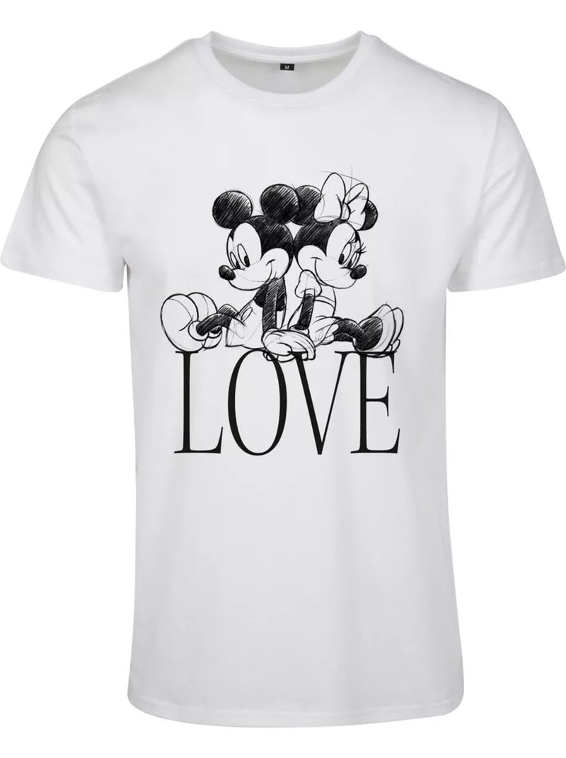 MerchCode - T-shirt motif/style Disney MINNIE LOVES MICKEY (Mickey Mouse, Minnie Mouse) Blanc - Kiabi