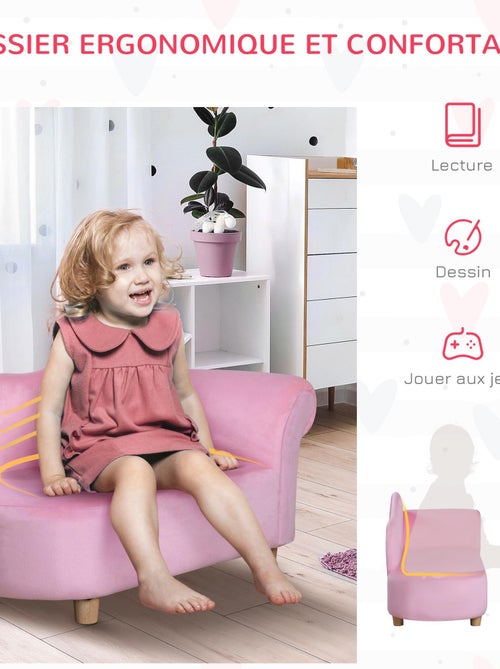 Méridienne canapé enfant design girly piètement bois velours rose - Kiabi
