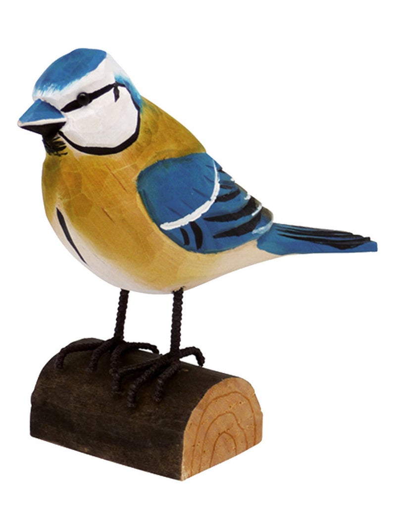 Mésange bleue sur bûchette de bois Bleu Jaune - Kiabi