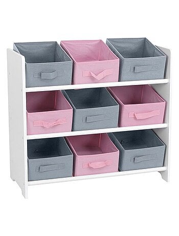 Meuble 9 panières pour enfant rose gris