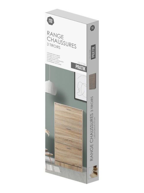 Meuble à chaussures 3 tiroirs avec portes effet chêne - Kiabi