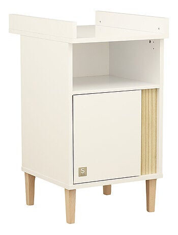 Meuble à langer avec détail imitation bois texturé et pieds bois - SAUTHON