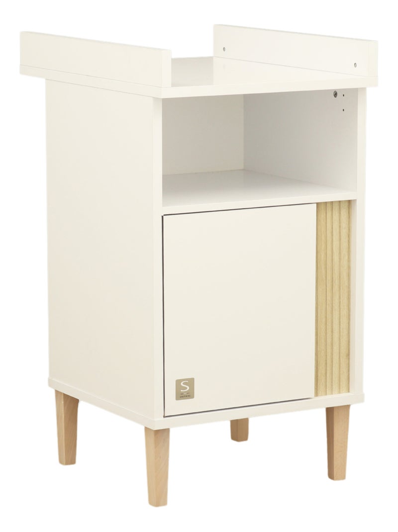 Meuble à langer avec détail imitation bois texturé et pieds bois - SAUTHON Blanc Marron - Kiabi