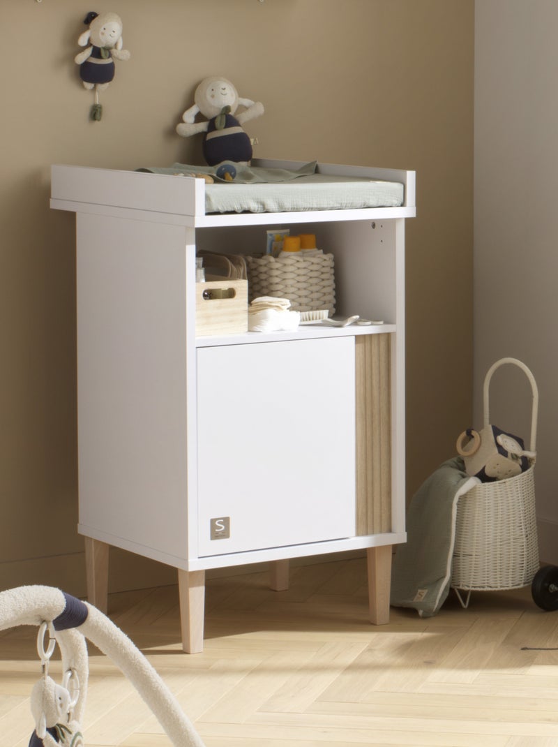 Meuble à langer avec détail imitation bois texturé et pieds bois - SAUTHON Blanc Marron - Kiabi