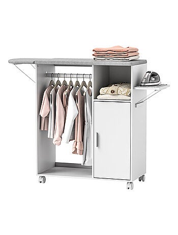 Meuble à repasser sur roulettes panneau de particules blanc