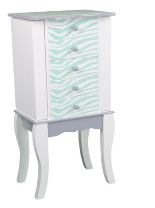 Meuble armoire à bijoux présentoir commode en bois zébrée bleu turquoise et blanc Teamson Kids
