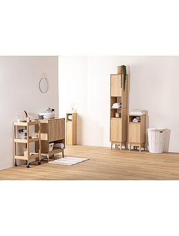Meuble bas 1 porte et 1 niche effet bois naturel ABANA - Beige