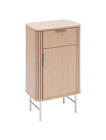 Meuble bas 1 porte et 1 tiroir effet bois clair LIORA - Beige