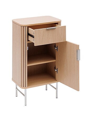 Meuble bas 1 porte et 1 tiroir effet bois clair LIORA - Beige