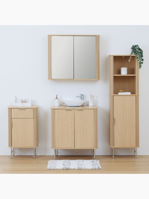 Meuble bas 1 porte et 1 tiroir effet bois clair LIORA - Beige - Kiabi