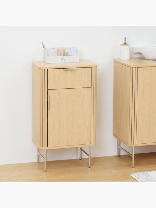 Meuble bas 1 porte et 1 tiroir effet bois clair LIORA - Beige - Kiabi