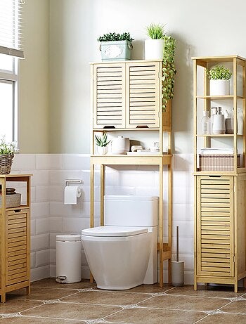 Meuble bas basculant salle de bain bambou MDF aspect bois clair