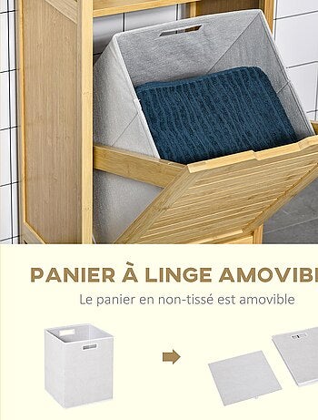 Meuble bas basculant salle de bain bambou MDF aspect bois clair