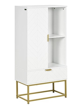 Meuble bas de salle de bain multi-rangement doré blanc