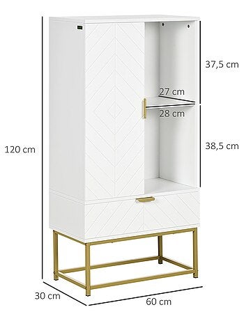 Meuble bas de salle de bain multi-rangement doré blanc