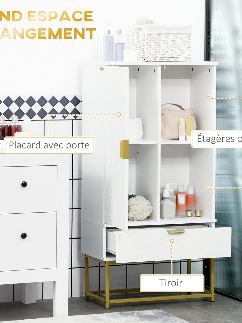 Meuble bas de salle de bain multi-rangement doré blanc Blanc Blanc - Kiabi