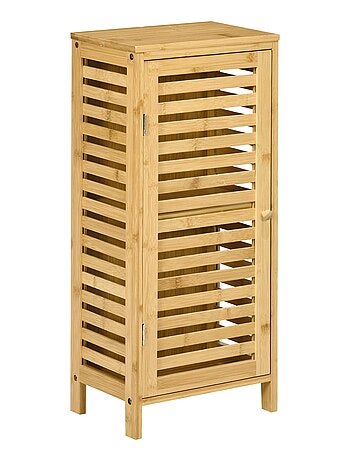 Meuble bas de salle de bain porte étagère bois de bambou verni