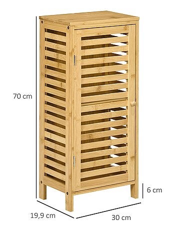 Meuble bas de salle de bain porte étagère bois de bambou verni