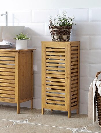 Meuble bas de salle de bain porte étagère bois de bambou verni