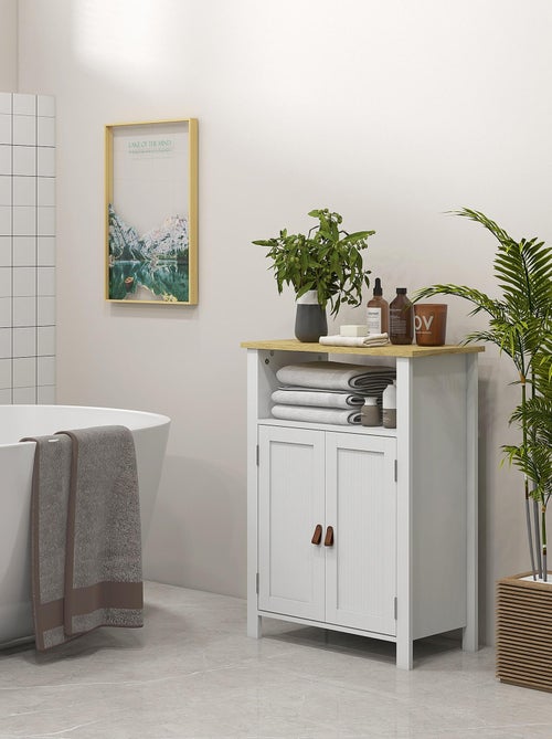 Meuble bas de salle de bain sur pied 2 portes étagère niche plateau - Kiabi