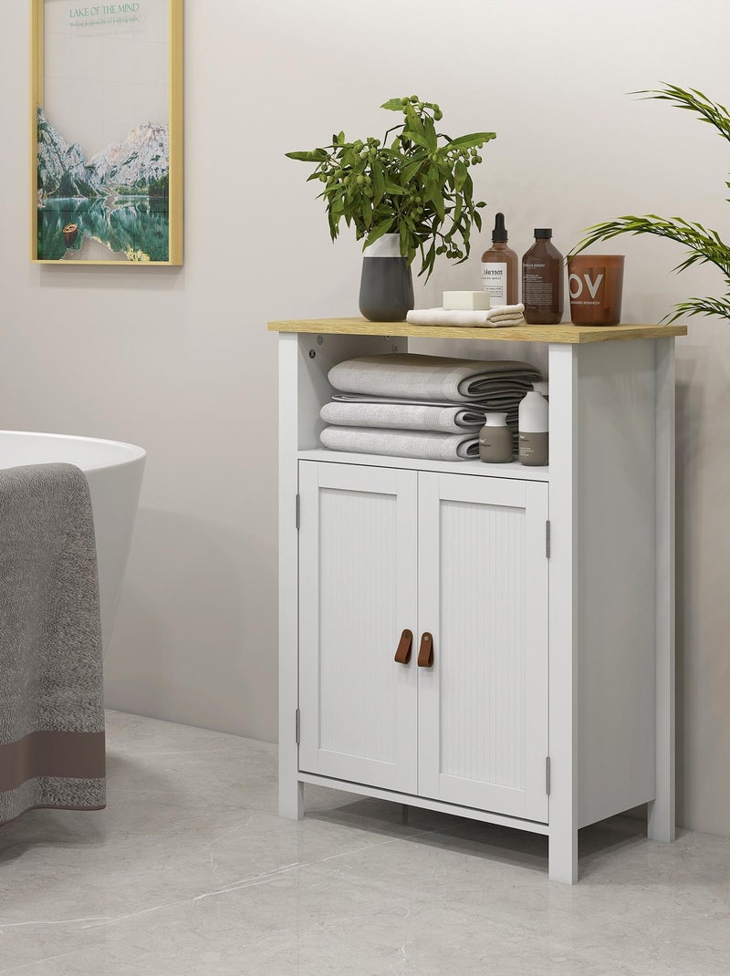 Meuble bas de salle de bain sur pied 2 portes étagère niche plateau Blanc Blanc - Kiabi