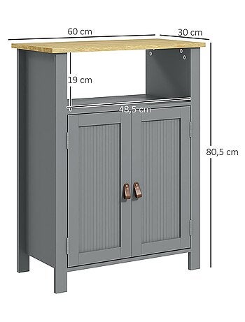 Meuble bas de salle de bain sur pied 2 portes étagère niche plateau