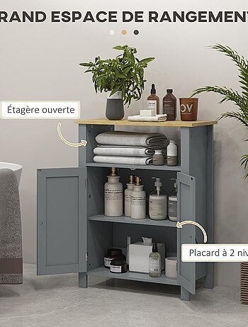 Meuble bas de salle de bain sur pied 2 portes étagère niche plateau