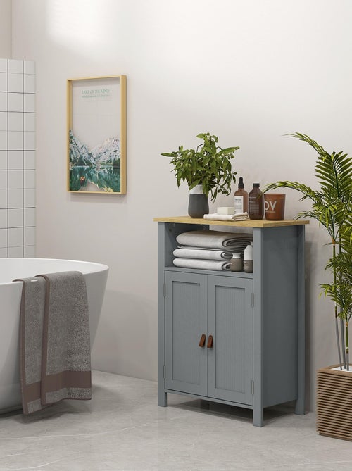 Meuble bas de salle de bain sur pied 2 portes étagère niche plateau - Kiabi