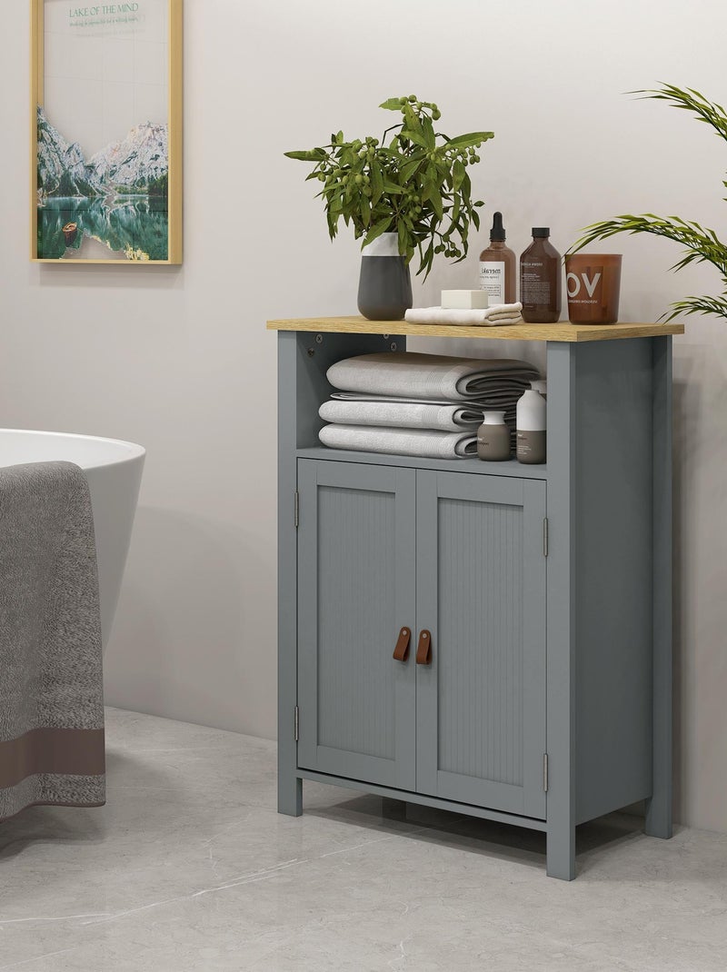 Meuble bas de salle de bain sur pied 2 portes étagère niche plateau Gris - Kiabi