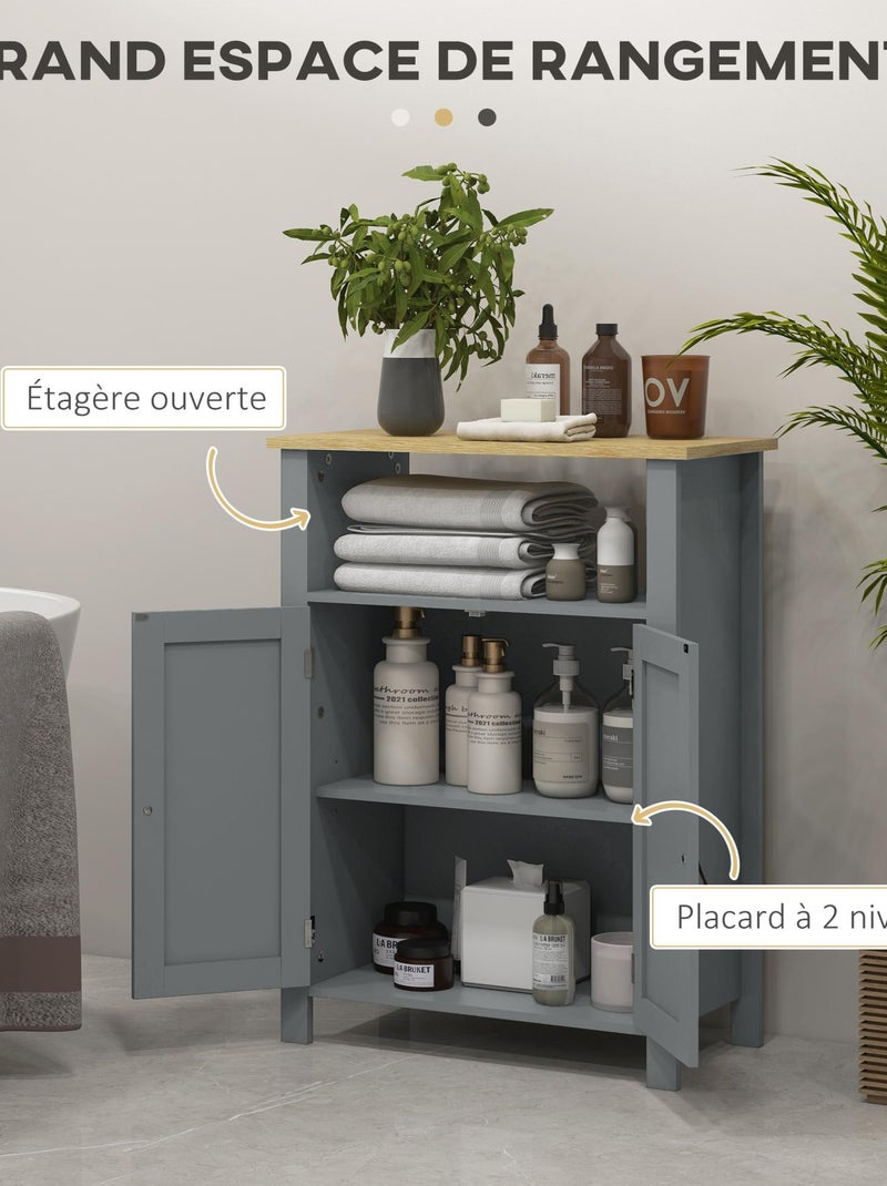 Meuble bas de salle de bain sur pied 2 portes étagère niche plateau Gris - Kiabi