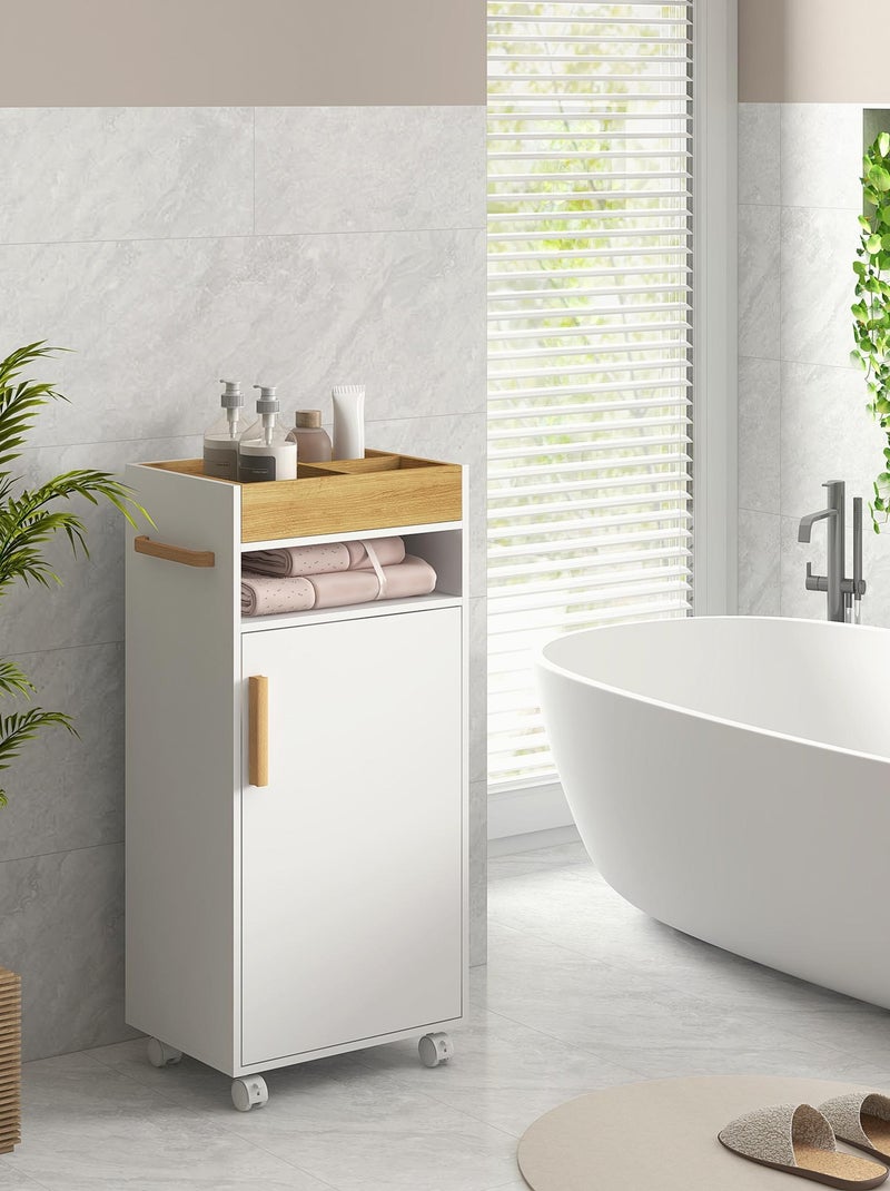 Meuble bas de salle de bain sur roulettes porte niche plateau amovible Blanc Blanc - Kiabi