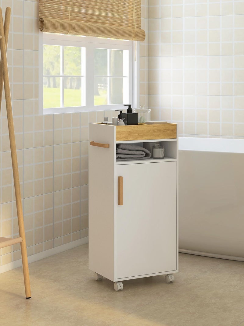 Meuble bas de salle de bain sur roulettes porte niche plateau amovible Blanc Blanc - Kiabi