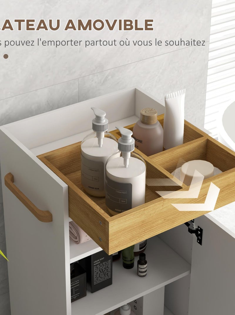 Meuble bas de salle de bain sur roulettes porte niche plateau amovible Blanc Blanc - Kiabi