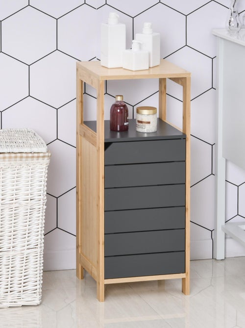 Meuble bas rangement salle de bain porte étagères niche bambou gris - Kiabi