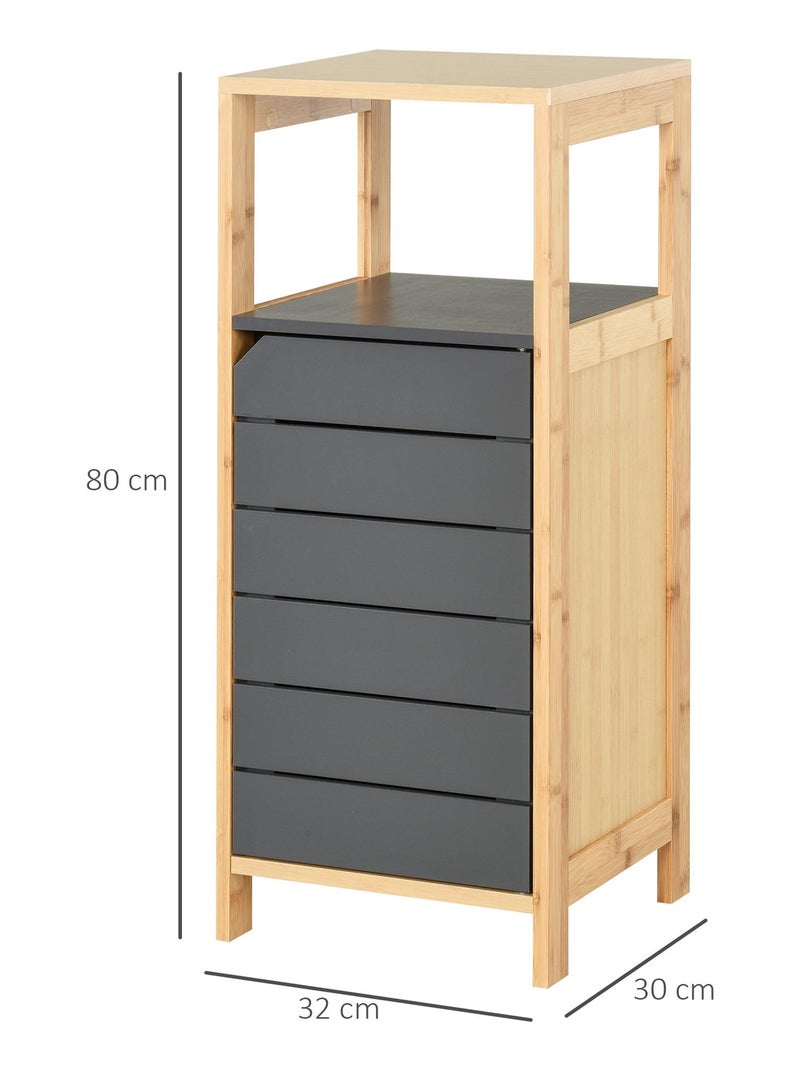 Meuble bas rangement salle de bain porte étagères niche bambou gris Gris - Kiabi