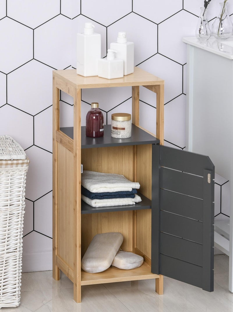 Meuble bas rangement salle de bain porte étagères niche bambou gris Gris - Kiabi