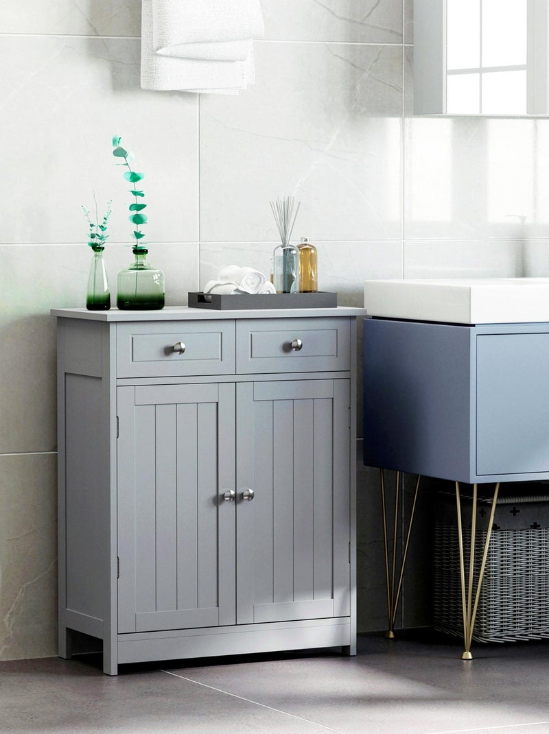Meuble bas salle de bain 2 portes 2 tiroirs étagère Gris - Kiabi