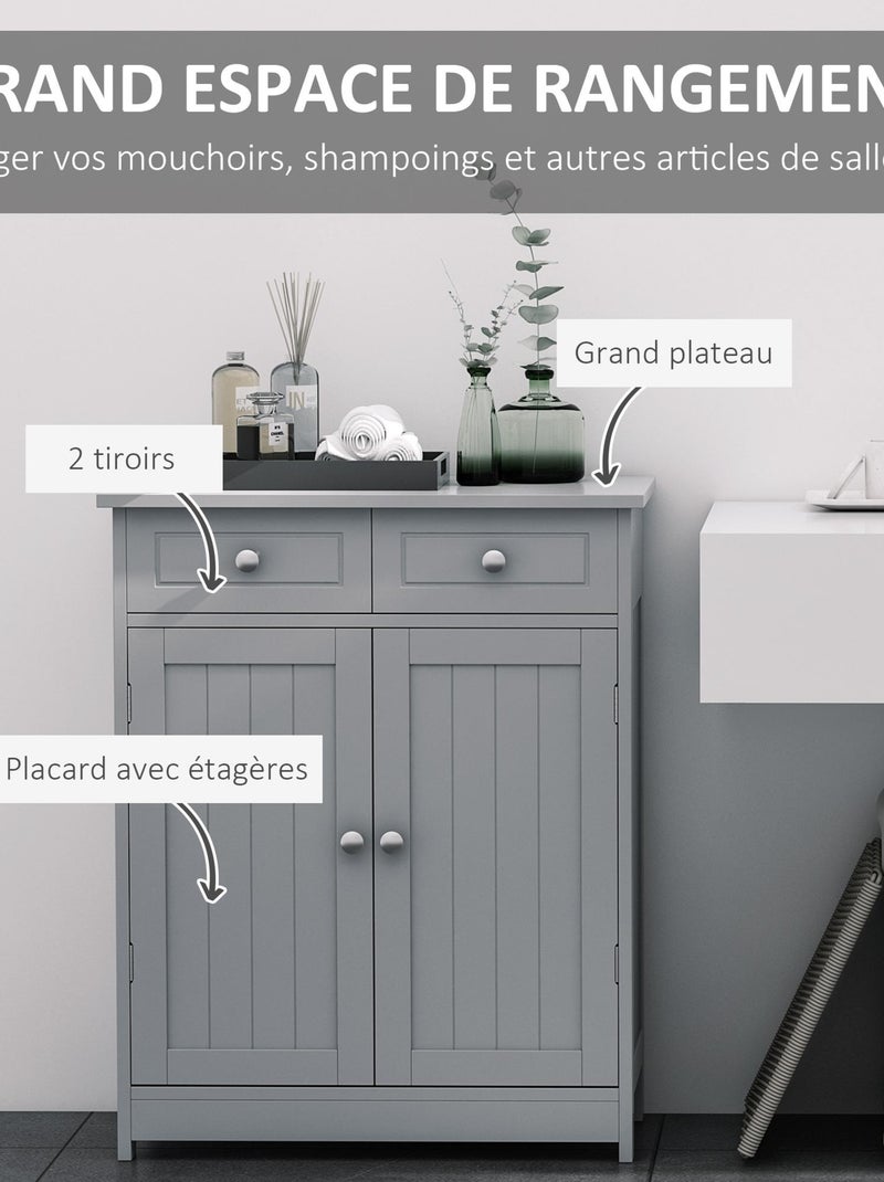 Meuble bas salle de bain 2 portes 2 tiroirs étagère Gris - Kiabi
