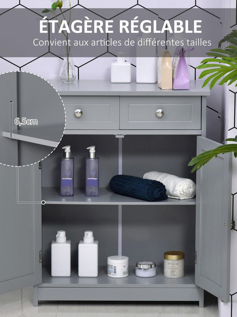 Meuble bas salle de bain 2 portes 2 tiroirs étagère Gris - Kiabi