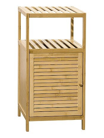 Meuble bas salle de bain porte 2 étagères bambou verni