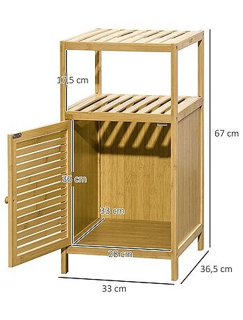 Meuble bas salle de bain porte 2 étagères bambou verni