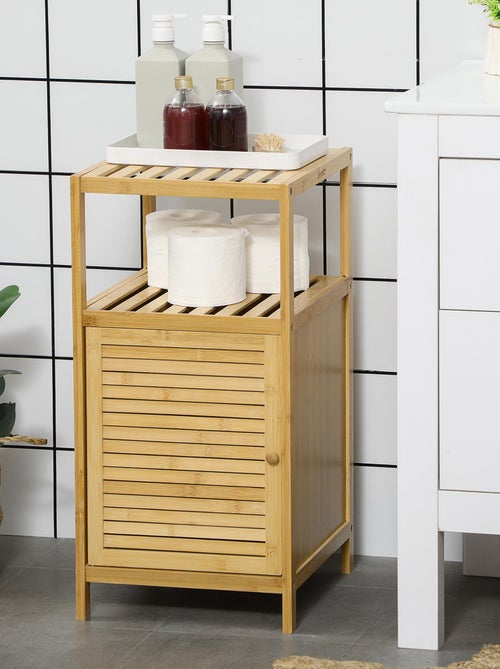 Meuble bas salle de bain porte 2 étagères bambou verni - Kiabi