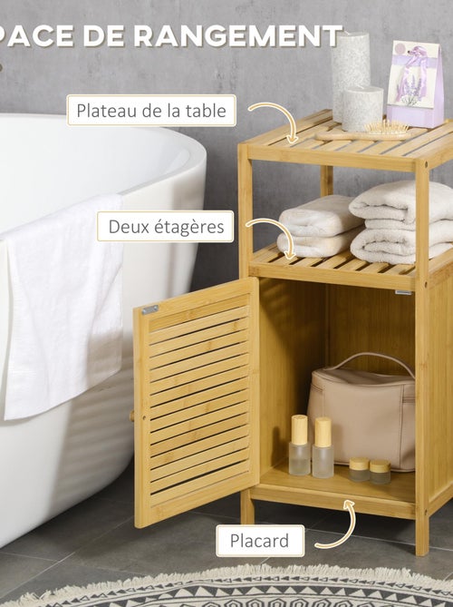 Meuble bas salle de bain porte 2 étagères bambou verni - Kiabi