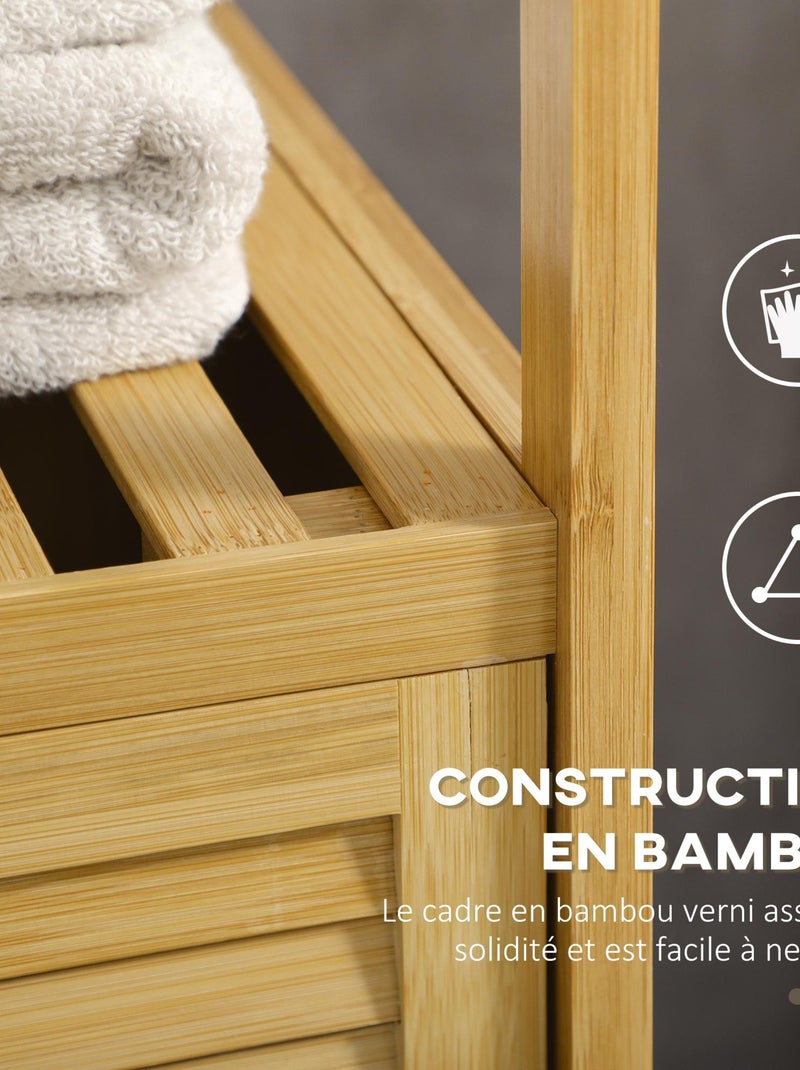Meuble bas salle de bain porte 2 étagères bambou verni Beige - Kiabi