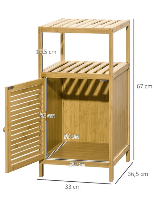 Meuble bas salle de bain porte 2 étagères bambou verni - Kiabi