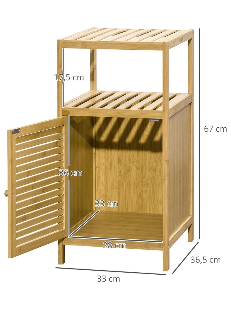 Meuble bas salle de bain porte 2 étagères bambou verni Beige - Kiabi