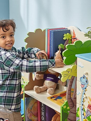 Meuble bibliothèque en bois enfant mixte rangement dinosaure livre jouet