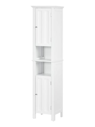 Meuble colonne de salle de bain 2 portes 2 étagères 2 niches blanc