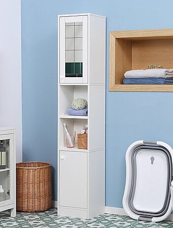 Meuble colonne de salle de bain 2 portes 2 niches blanc