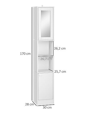 Meuble colonne de salle de bain 2 portes 2 niches blanc